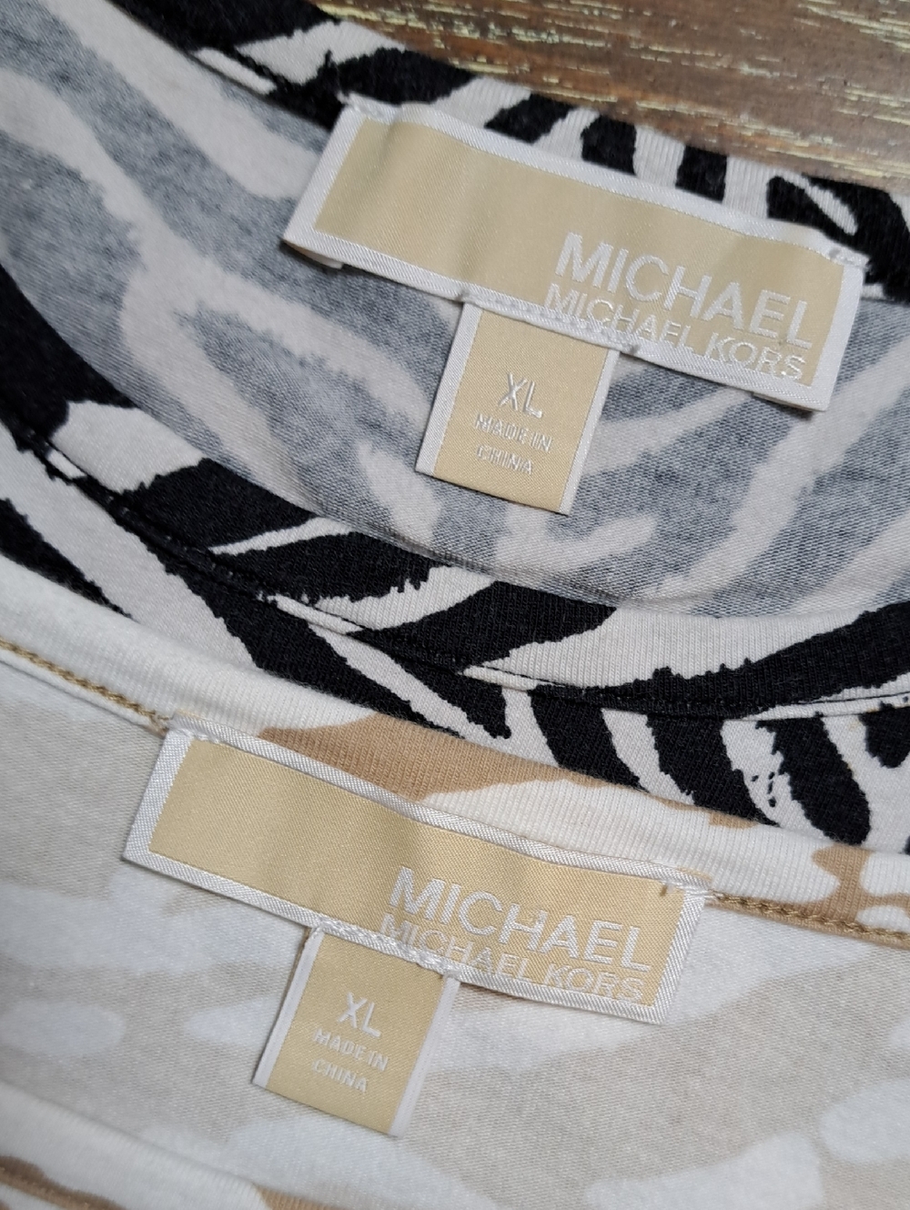MICHAEL Michael Kors Zebra Print Tees — Black/White & Beige/White XL Set of 2 - Picture 8 of 15
